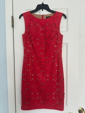 Red Raseberry light weight ultra suede Laser-Cut Sheath Dress - Women Tadashi